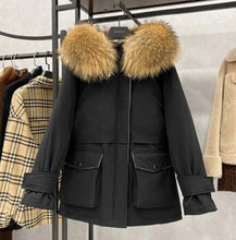 Load image into Gallery viewer, Natural Fur Hooded 90% White Duck Down Coat

