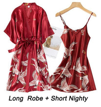 Load image into Gallery viewer, Women Rayon 2PCS Robe Set Lace Sexy Kimono Night Dress
