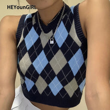 Load image into Gallery viewer, HEYounGIRL V Neck Argyle Vest Women Sweater
