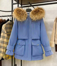 Load image into Gallery viewer, Natural Fur Hooded 90% White Duck Down Coat
