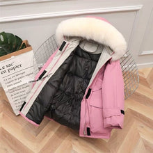 Load image into Gallery viewer, Natural Fur Hooded 90% White Duck Down Coat
