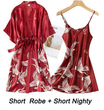 Load image into Gallery viewer, Women Rayon 2PCS Robe Set Lace Sexy Kimono Night Dress
