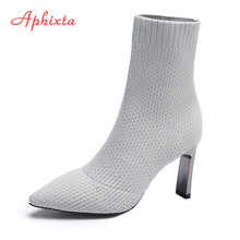 Load image into Gallery viewer, Aphixta Metal Blade Women Stretch Fabric Elastic Stilettos
