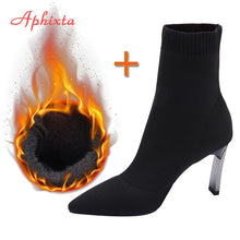 Load image into Gallery viewer, Aphixta Metal Blade Women Stretch Fabric Elastic Stilettos
