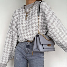 Load image into Gallery viewer, Simplee Women geometric khaki knitted sweater Houndstooth pullover
