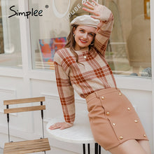Load image into Gallery viewer, Simplee Women geometric khaki knitted sweater Houndstooth pullover

