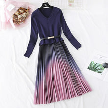 Load image into Gallery viewer, Elegant Knitted Patchwork Gradient Pink Pleated Dress

