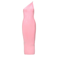 Load image into Gallery viewer, BEAUKEY Autumn Sexy Women White Bandage Dress Bodycon Hot Pink One Shoulder Backless Elastic Elegant Party Celebrity Vestido XL
