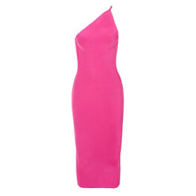 Load image into Gallery viewer, BEAUKEY Autumn Sexy Women White Bandage Dress Bodycon Hot Pink One Shoulder Backless Elastic Elegant Party Celebrity Vestido XL
