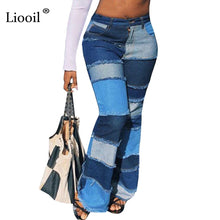 Load image into Gallery viewer, Liooil Color Block High Waist Flare Jeans With Pockets Streetwear Bell Bottoms
