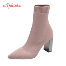 Load image into Gallery viewer, Aphixta Metal Blade Women Stretch Fabric Elastic Stilettos
