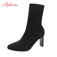 Load image into Gallery viewer, Aphixta Metal Blade Women Stretch Fabric Elastic Stilettos
