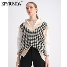 Load image into Gallery viewer, KPYTOMOA Women Oversized Houndstooth Knitted Vest Sweater

