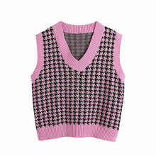 Load image into Gallery viewer, KPYTOMOA Women Oversized Houndstooth Knitted Vest Sweater
