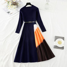 Load image into Gallery viewer, Elegant Knitted Patchwork Gradient Pink Pleated Dress
