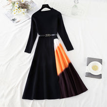 Load image into Gallery viewer, Elegant Knitted Patchwork Gradient Pink Pleated Dress
