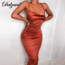 Load image into Gallery viewer, Dulzura neon satin lace up summer women bodycon long midi dress
