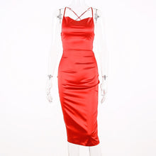Load image into Gallery viewer, Dulzura neon satin lace up summer women bodycon long midi dress
