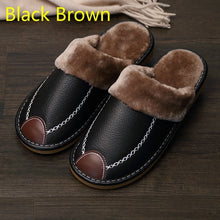 Load image into Gallery viewer, Men Slippers Black New Winter PU Leather Warm Indoor Waterproof
