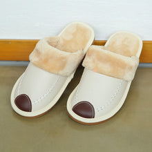 Load image into Gallery viewer, Men Slippers Black New Winter PU Leather Warm Indoor Waterproof
