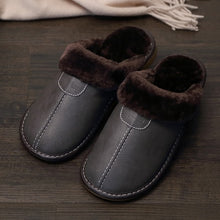 Load image into Gallery viewer, Men Slippers Black New Winter PU Leather Warm Indoor Waterproof
