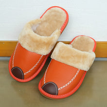 Load image into Gallery viewer, Men Slippers Black New Winter PU Leather Warm Indoor Waterproof
