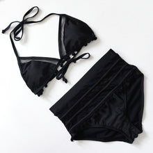Load image into Gallery viewer, 2021 Sexy Halter Retro Mesh Hollow Out String Biquini Bathing Suit Female Swimsuit High Waist Plus Size Swimwear Women Bikini
