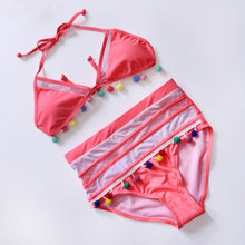 Load image into Gallery viewer, 2021 Sexy Halter Retro Mesh Hollow Out String Biquini Bathing Suit Female Swimsuit High Waist Plus Size Swimwear Women Bikini
