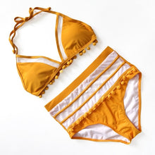Load image into Gallery viewer, 2021 Sexy Halter Retro Mesh Hollow Out String Biquini Bathing Suit Female Swimsuit High Waist Plus Size Swimwear Women Bikini
