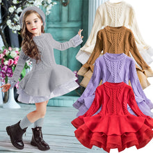 Load image into Gallery viewer, Knitted Chiffon Girl Dress Long Sleeve For Girls
