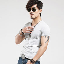 Load image into Gallery viewer, 2021 Brand New Men T Shirt Tops V neck Short Sleeve Tees Men's Fashion Fitness Hot T-shirt For Male Free Shipping Size 5XL
