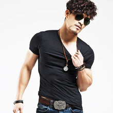 Load image into Gallery viewer, 2021 Brand New Men T Shirt Tops V neck Short Sleeve Tees Men's Fashion Fitness Hot T-shirt For Male Free Shipping Size 5XL
