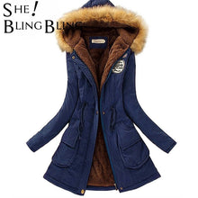 Load image into Gallery viewer, SheBlingBling Autumn Warm Winter Jacket Women Women's Fur Collar Coats Jackets for Lady Long Slim Down Parka Hoodies Parkas
